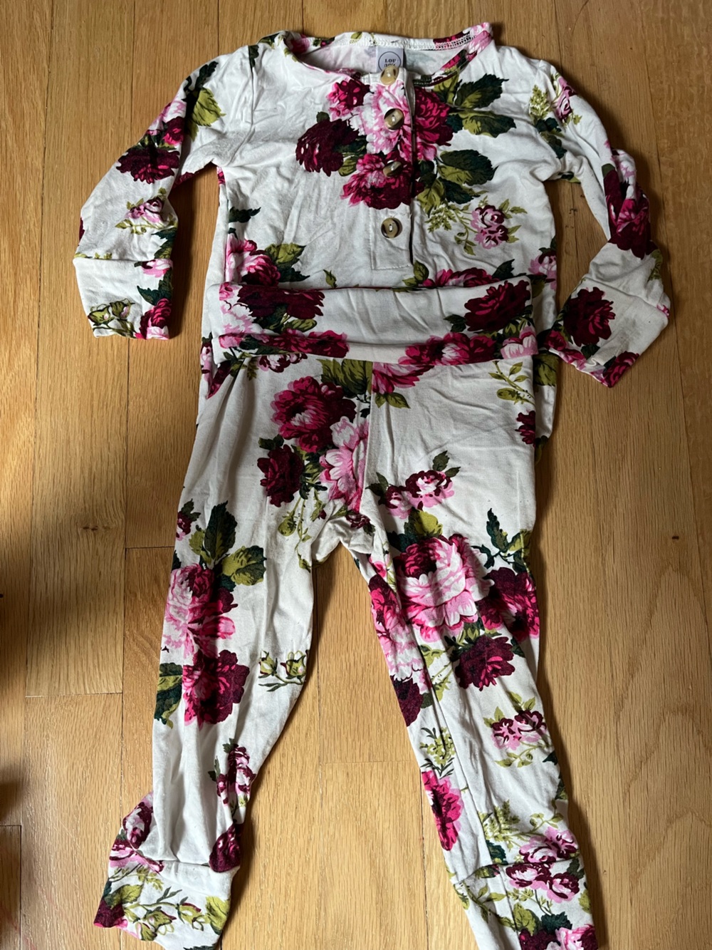 Lou Lou & Company White Floral Two Piece set with Pink & Burgundy Roses
